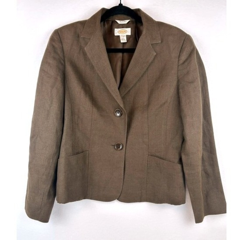 Talbots Tailored Blazer Brown Irish Linen Two Button Dark Academia Women Size 8